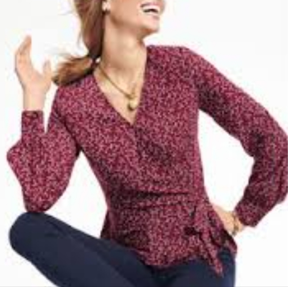 TALBOTS Faux Wrap Shirt Long‎ Sleeve Red Women's Size S/P